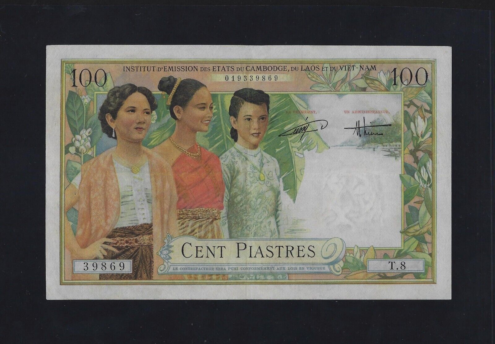 French Indochina / Vietnam 100 Piastres = 100 Dong 1954 P-108 Xf++